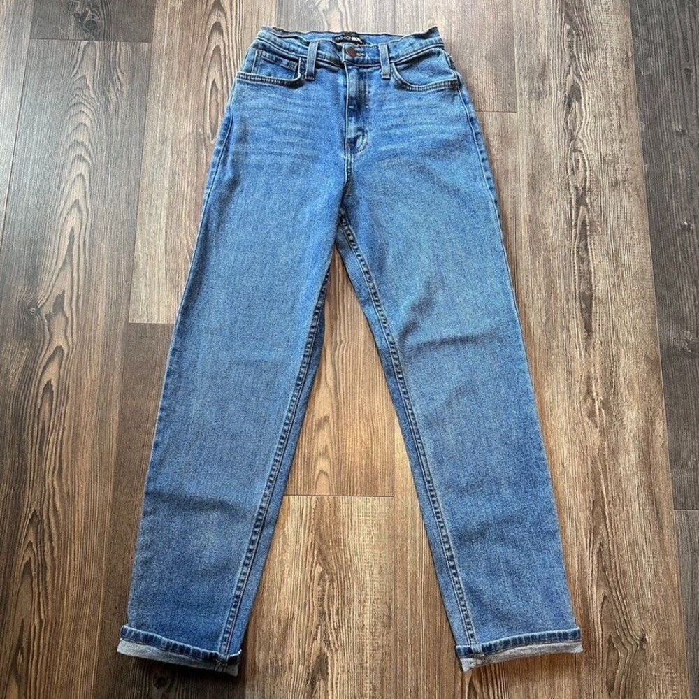 Fashion Nova Straight Jeans Juniors Size 3 Medium Wash Blue Stretch 26x28 mom